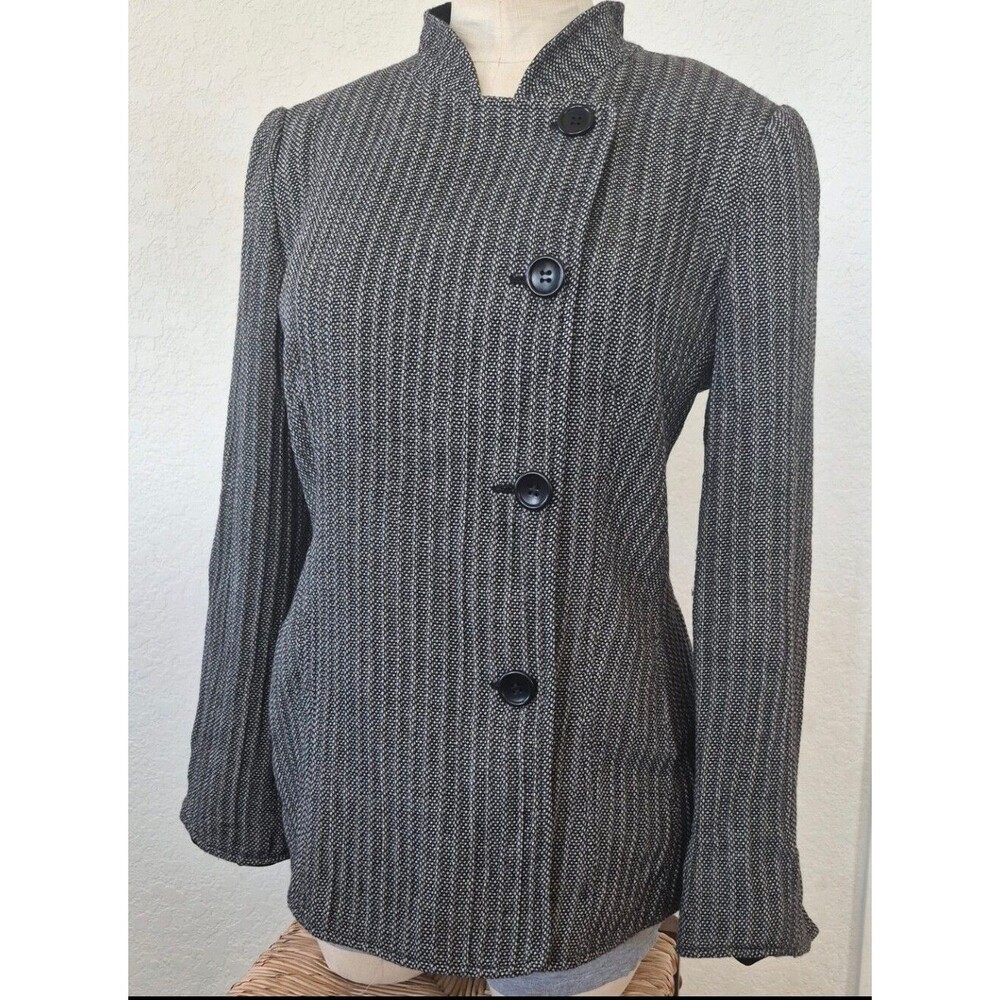 Armani Collezioni Assymetical Button Up 99% Wool Woven Jacket Sz 10